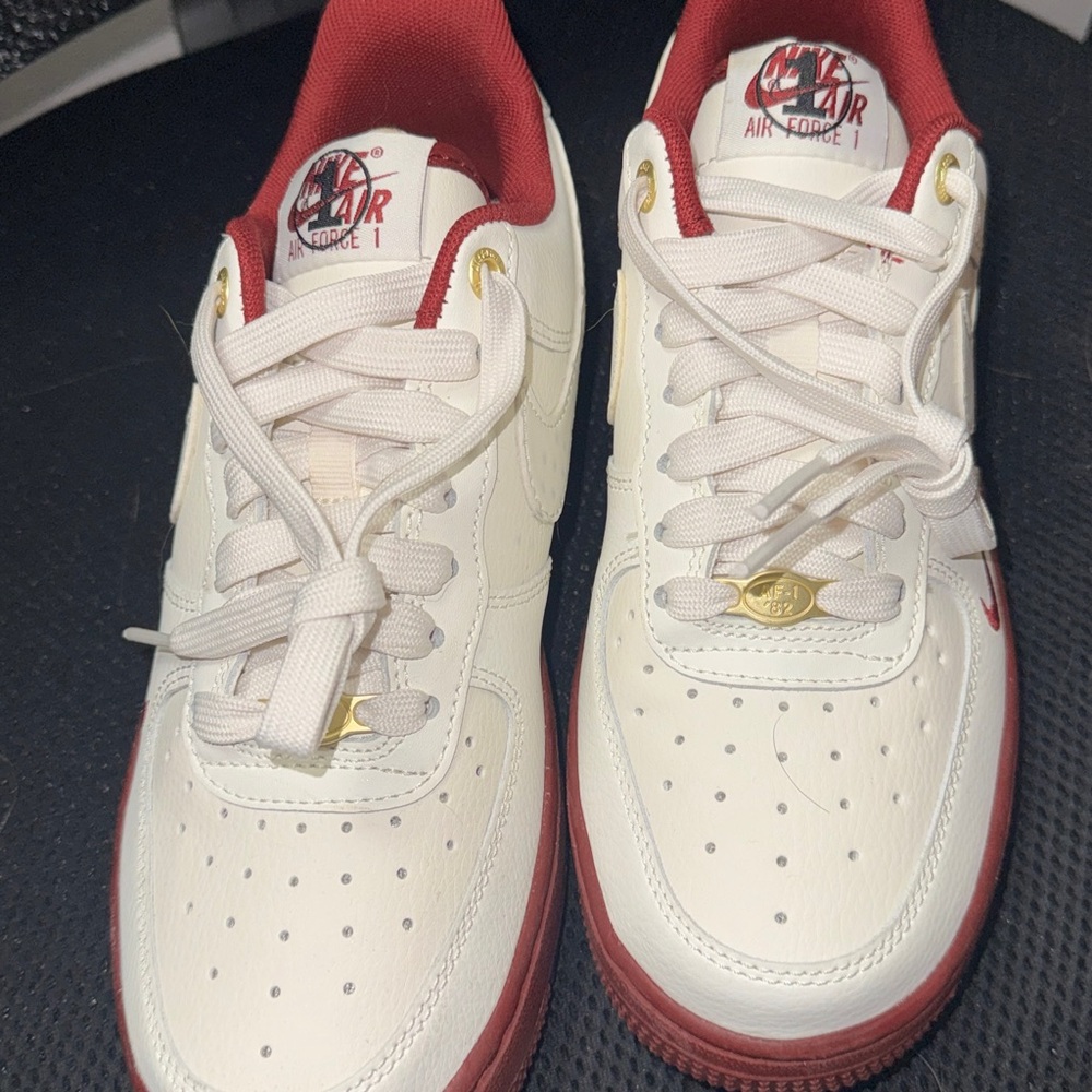 Nike Air Force 1 White and Burgundy Sneakers